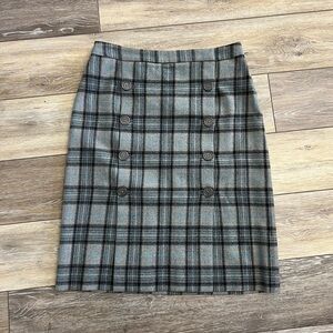 Brooks Brothers 346 wool plaid button front pencil skirt sz 4 preppy academia